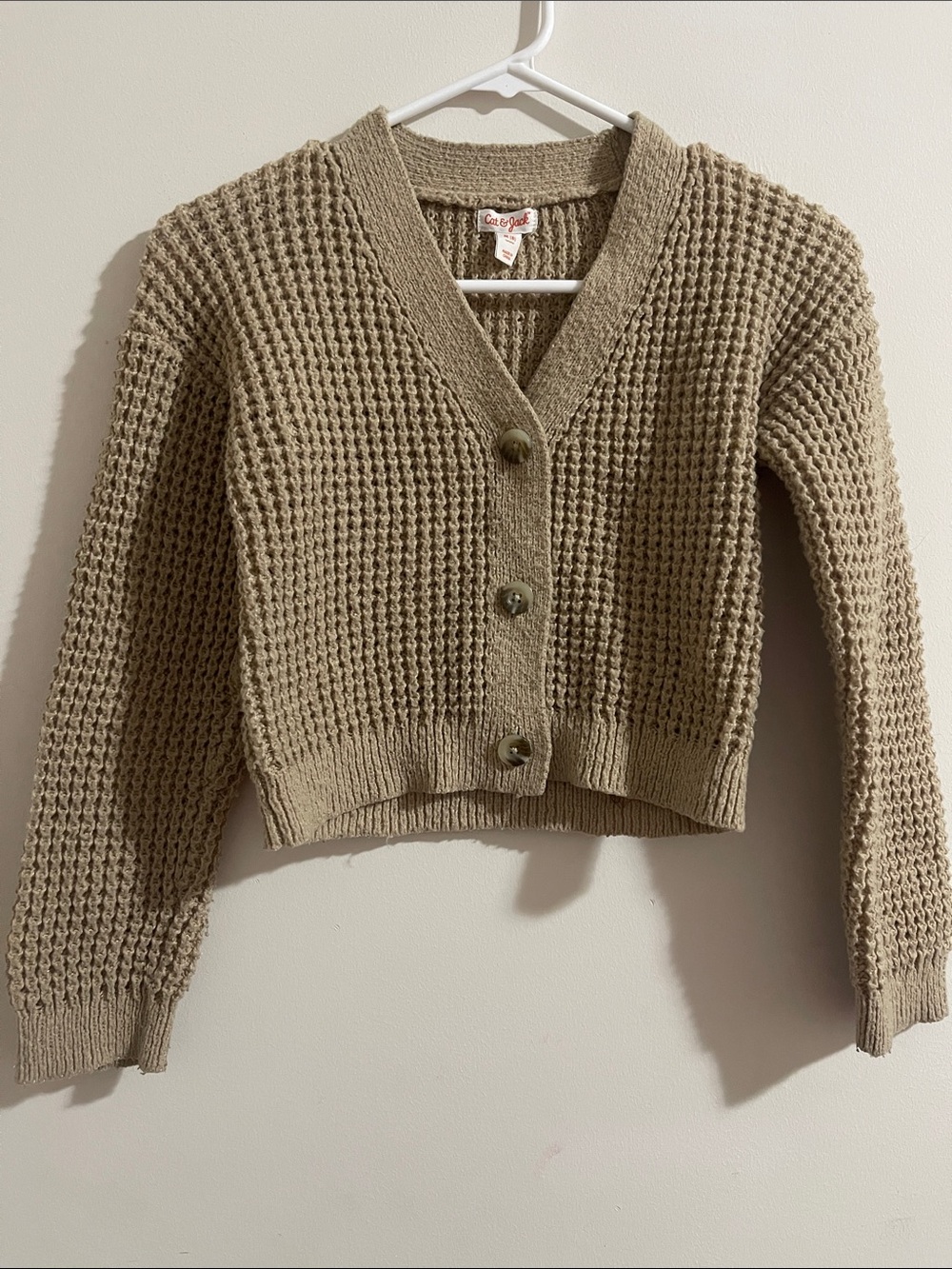 Cat & Jack Waffle Knit Cropped Cardigan - Taupe